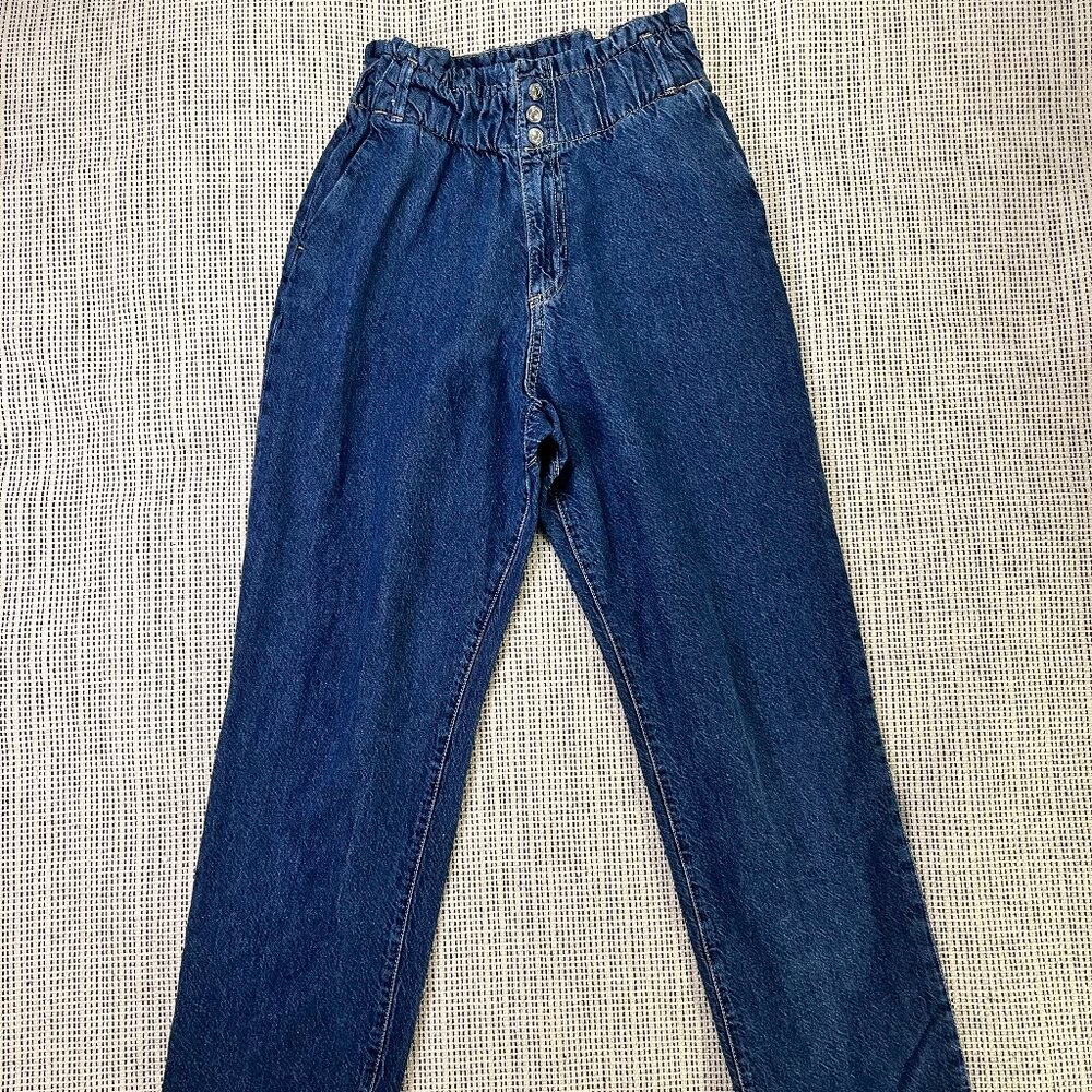 ZARA Paperbag Baggy High Waist Jeans Blue 100% Cotton - Size 2 – Casual